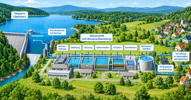 Grafik zur Wasseraufbereitung und Trinkwasseraufbereitung