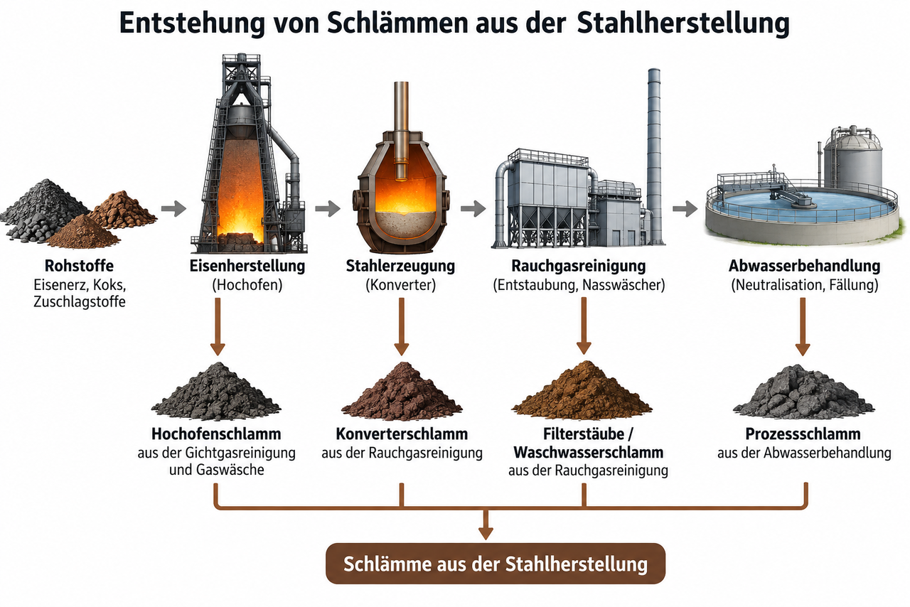Grafik zur Entstehung von Schlämmen aus der Stahlherstellung